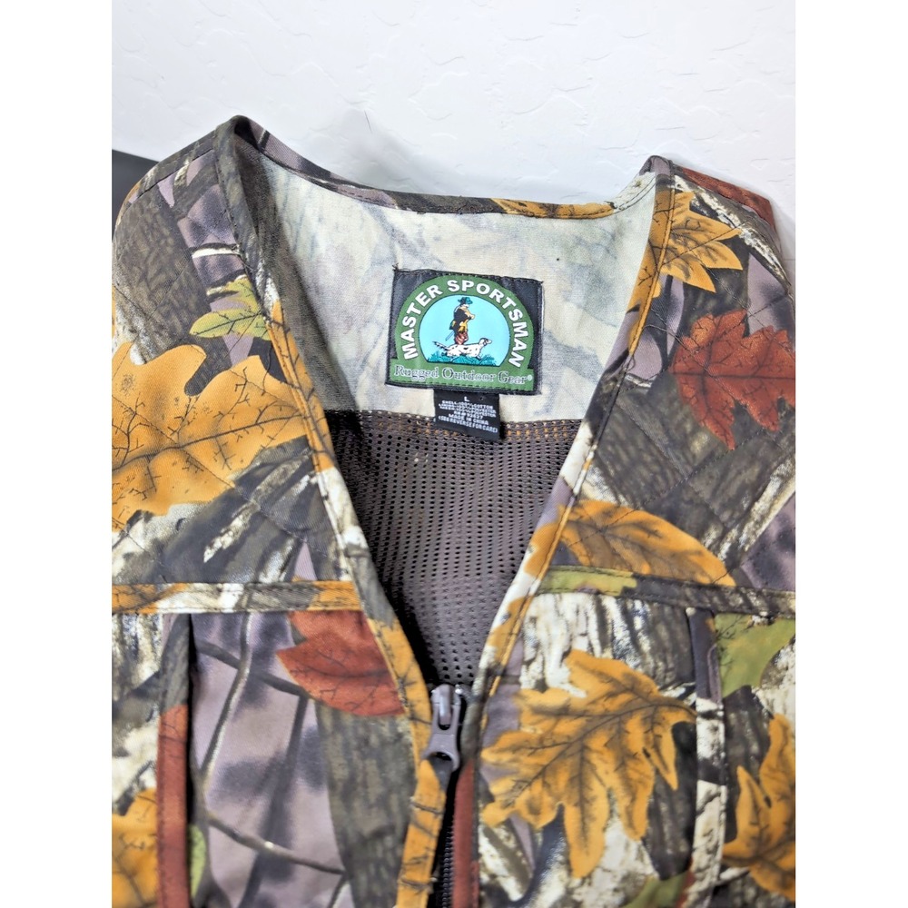 Master Sportsman Mens L Hunting Vest Camo Leaf Pattern Rugged Outdoor Utility